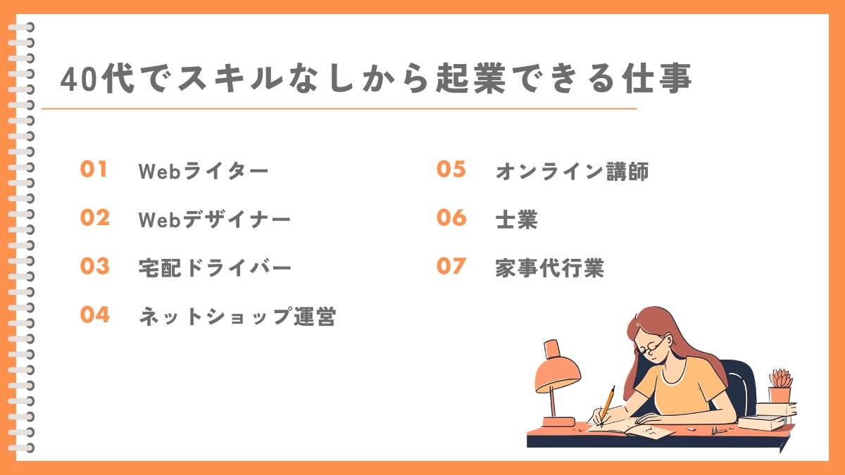 40代スキルなしから起業できる仕事7選