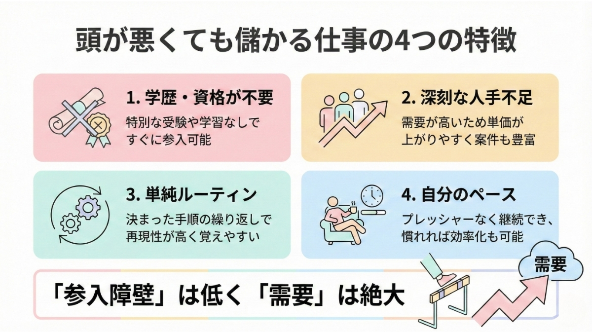 頭が悪くても儲かる仕事の4つの特徴