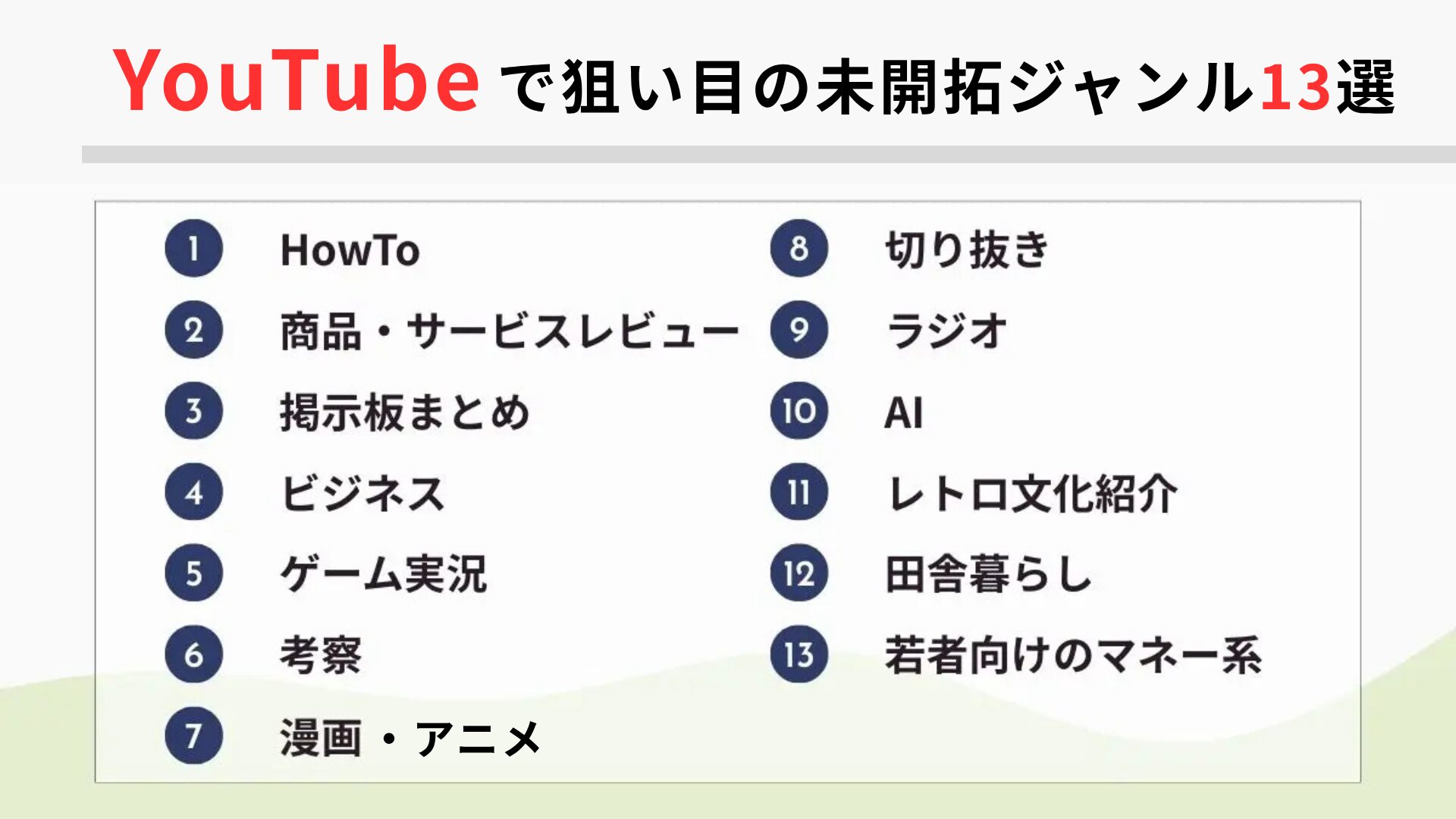 YouTubeで狙い目の未開拓ジャンル13選