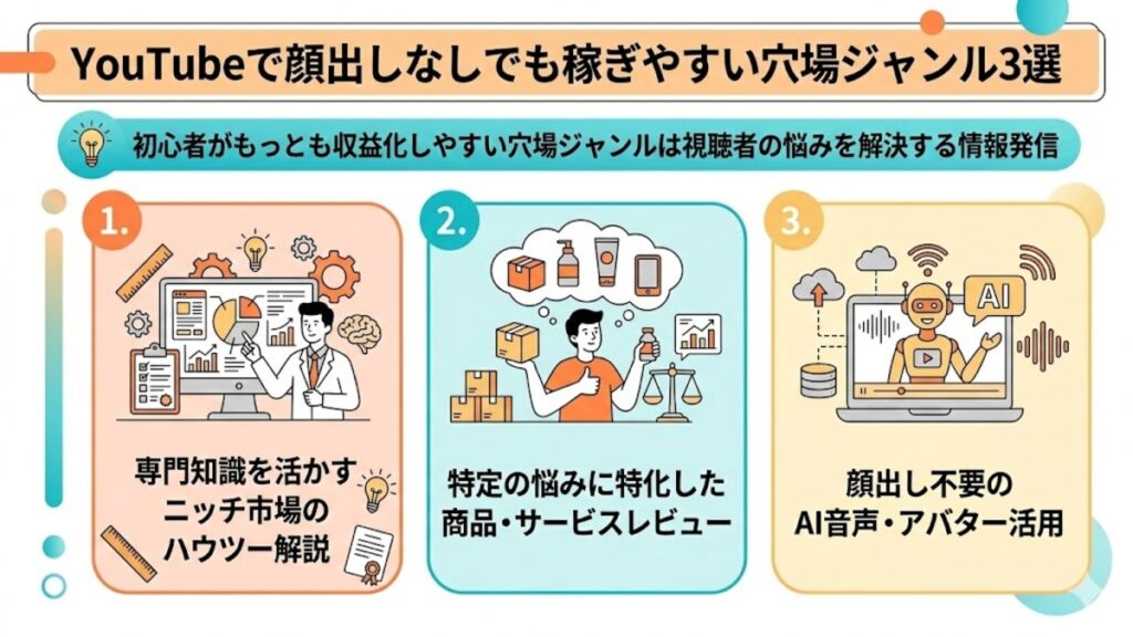 YouTubeで顔出しなしでも稼ぎやすい穴場ジャンル3選