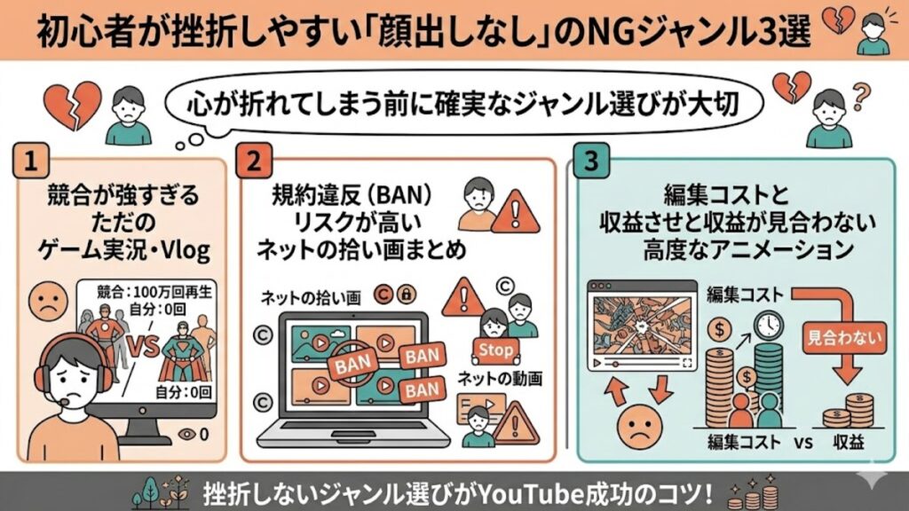 初心者が挫折しやすい「顔出しなし」のNGジャンル3選