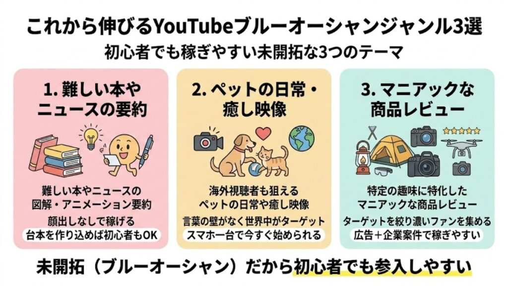 【広告収益狙い】これから伸びるYouTubeブルーオーシャンジャンル3選
