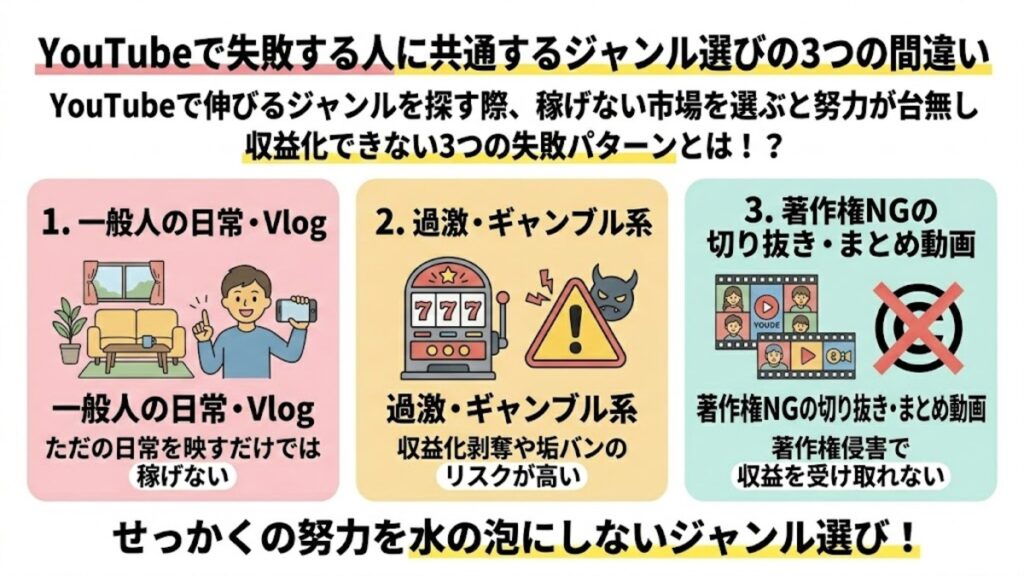 YouTubeで失敗する人に共通するジャンル選びの3つの間違い