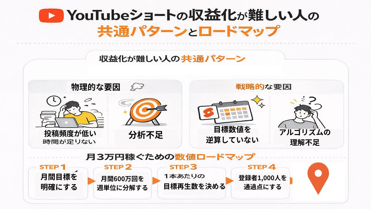 YouTubeショートの収益が難しい人の共通とロードマップ