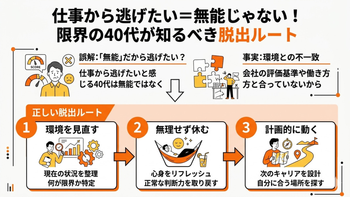 仕事から逃げたい40代は無能ではない!脱出ルート