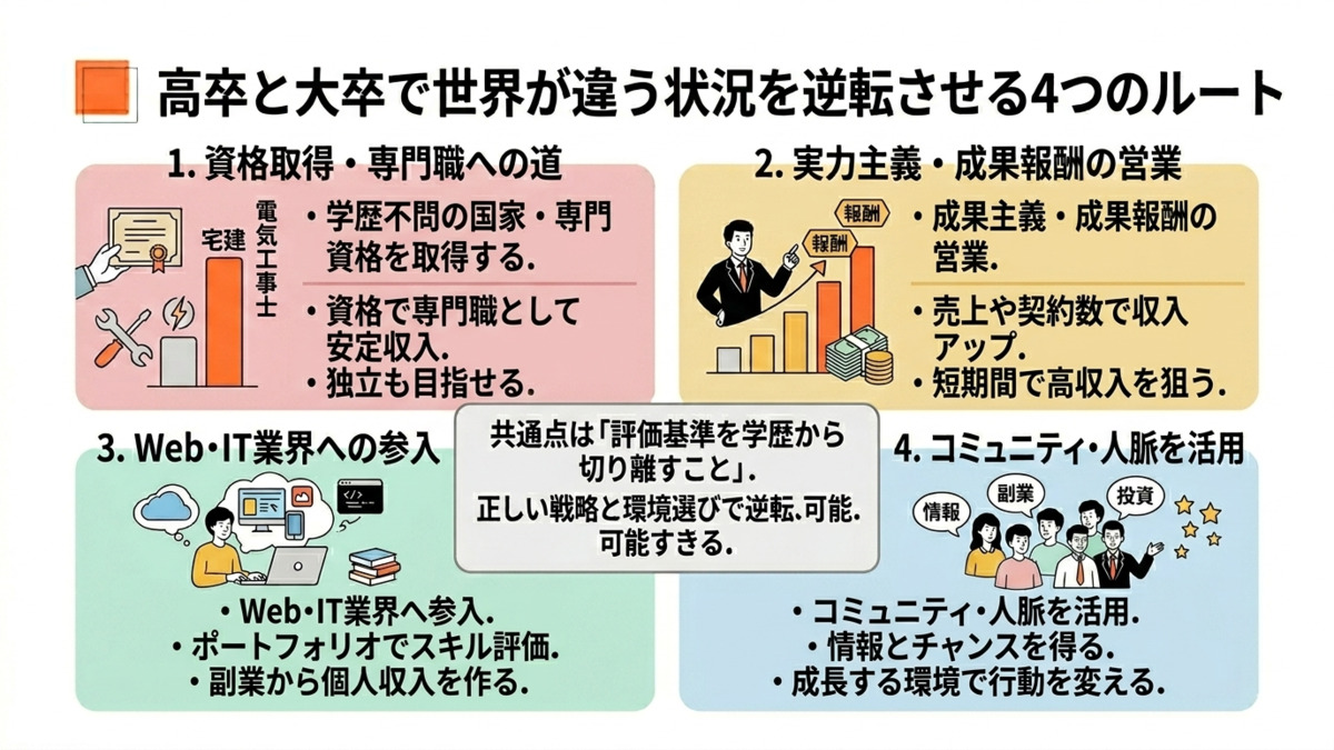 高卒と大卒で世界が違う状況を逆転させる4つのルート