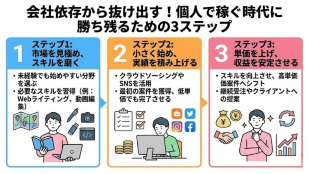 会社依存から抜け出す！個人で稼ぐ時代に勝ち残るための3ステップ