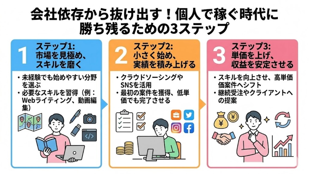 会社依存から抜け出す!個人で稼ぐ時代に勝ち残るための3ステップ