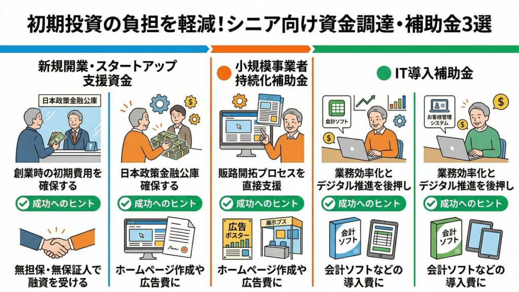 初期投資の負担を軽減するシニア向け資金調達と補助金3選