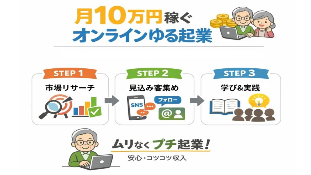 老後資金を減らさずに月10万円を稼ぐ「オンラインゆる起業」の構築ステップ