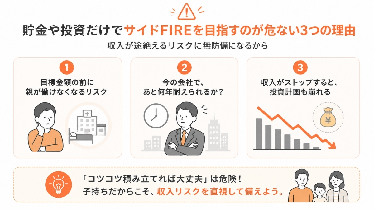 貯金や投資だけでサイドFIREを目指すのが危ない3つの理由
