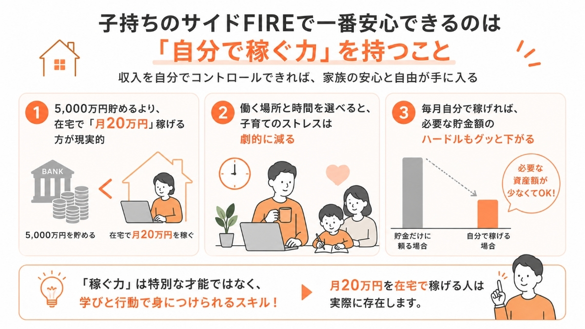 子持ちのサイドFIREで一番安心できるのは「自分で稼ぐ力」を持つこと