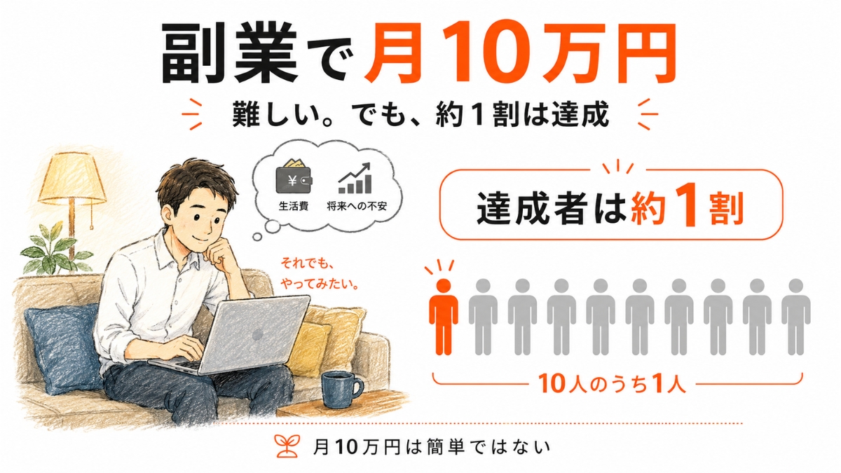 副業で月10万円を稼ぐ難易度は高いが約1割の人が達成している